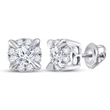 14kt White Gold Womens Round Diamond Halo Solitaire Earrings 1/4 Cttw
