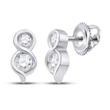 14kt White Gold Womens Round Diamond Drop 2-stone Earrings 1/4 Cttw