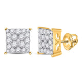 10kt Yellow Gold Womens Round Diamond Square Earrings 3/4 Cttw