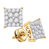 10kt Yellow Gold Womens Round Diamond Square Cluster Stud Earrings 1 Cttw