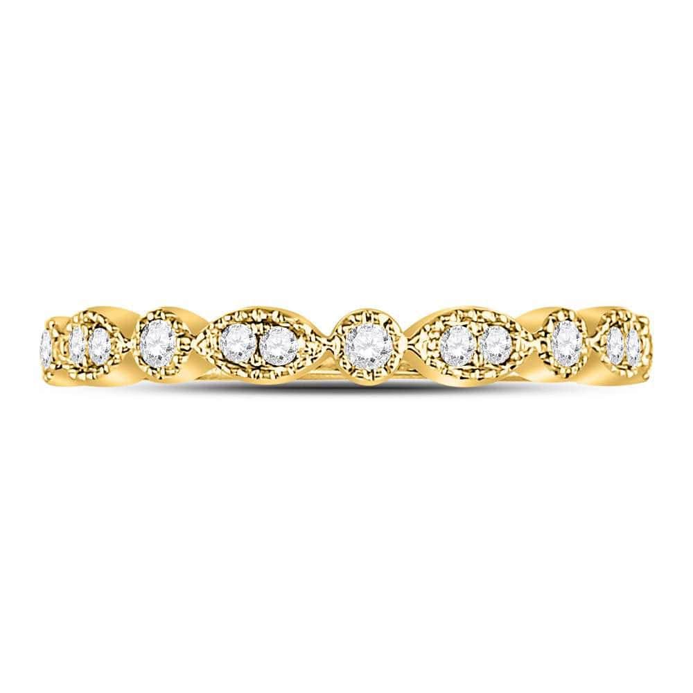 10kt Yellow Gold Womens Round Diamond Marquise Dot Stackable Band Ring 1/6 Cttw