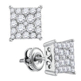 10kt White Gold Womens Round Diamond Square Cluster Stud Earrings 1 Cttw