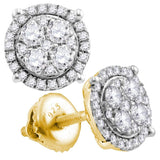 10kt Yellow Gold Womens Round Diamond Circle Cluster Earrings 3/4 Cttw