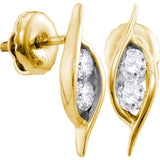 14kt Yellow Gold Womens Round Diamond 2-stone Hearts Together Stud Earrings 1/4 Cttw