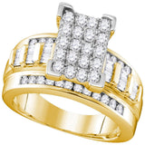 10kt Yellow Gold Womens Round Diamond Rectangle Cluster Bridal Wedding Engagement Ring 7/8 Cttw - Size 7.5