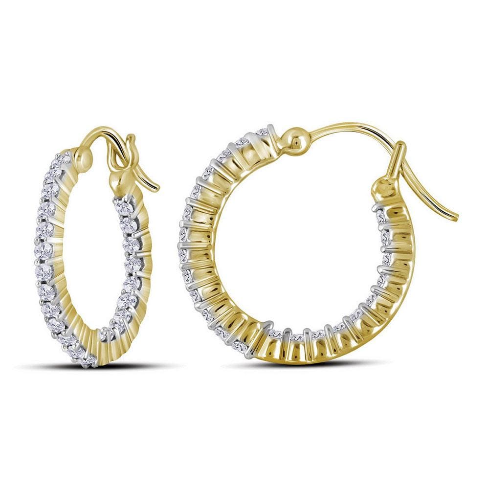 10kt Yellow Gold Womens Round Diamond Single Row Hoop Earrings 1-1/2 Cttw