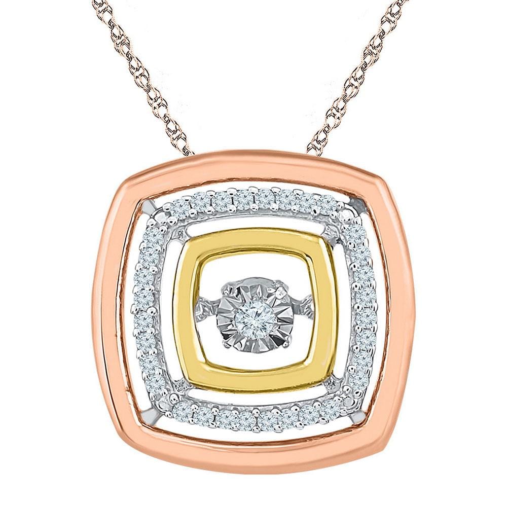 10kt Tri-Tone Gold Womens Round Diamond Square Moving Twinkle Pendant 1/8 Cttw