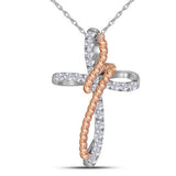 10kt Two-tone Gold Womens Round Diamond Rope Cross Pendant 1/5 Cttw