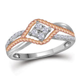 10kt Two-tone Gold Womens Round Diamond Rope Rose-tone Band Ring 1/5 Cttw