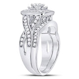 14kt White Gold Womens Round Diamond Bridal Wedding Engagement Ring Band Set 1.00 Cttw
