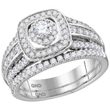 14kt White Gold Womens Round Diamond Square Halo Bridal Wedding Engagement Ring Band Set 1.00 Cttw