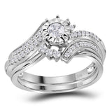 14kt White Gold Round Diamond Bridal Wedding Ring Band Set 3/8 Cttw