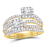 14kt Yellow Gold Womens Princess Diamond 2-Stone Bridal Wedding Engagement Ring Band Set 1.00 Cttw