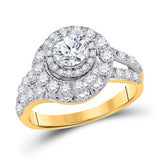 14kt Yellow Gold Round Diamond Halo Bridal Wedding Engagement Ring 2 Cttw