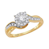 14kt Yellow Gold Round Diamond Cluster Bridal Wedding Engagement Ring 1/3 Cttw