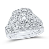 14kt White Gold Princess Diamond Bridal Wedding Ring Band Set 1-1/8 Cttw