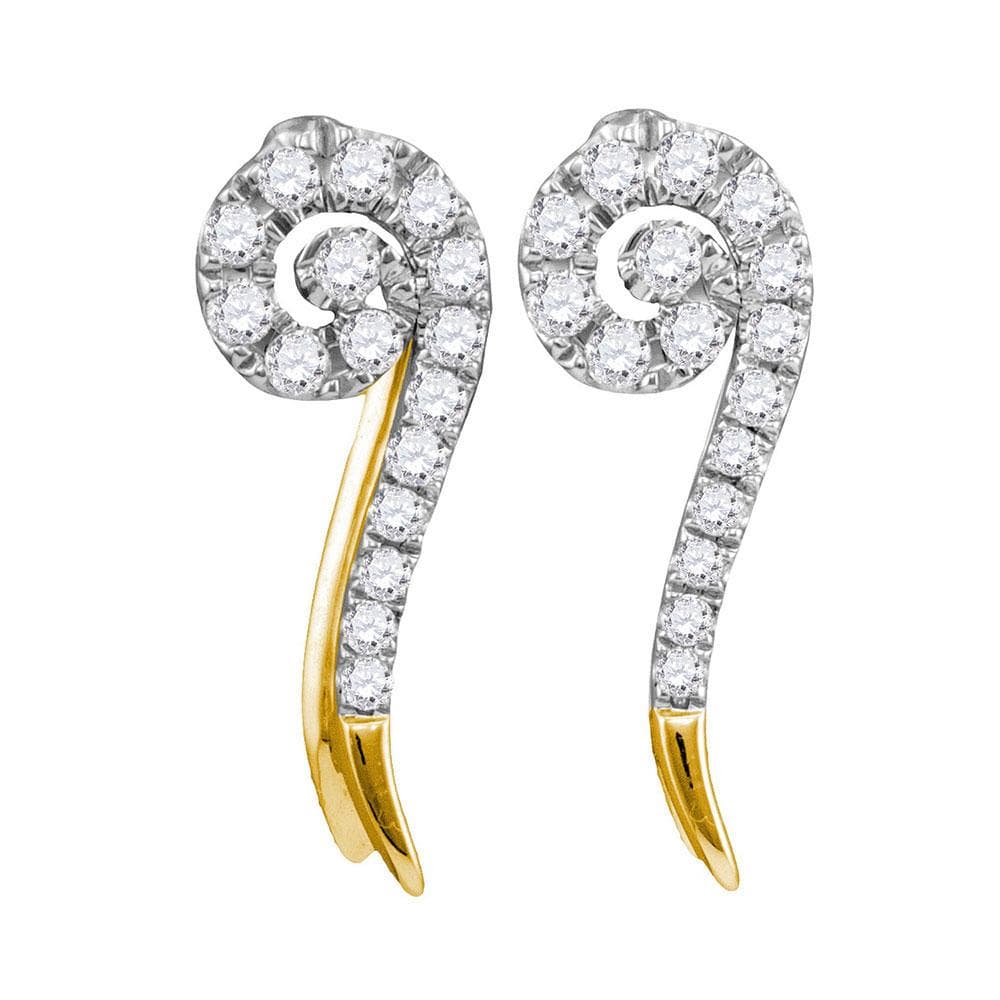 10kt Yellow Gold Womens Round Diamond Curled Stud Earrings 1/4 Cttw