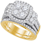 14kt Yellow Gold Womens Round Diamond Cluster Bridal Wedding Engagement Ring Band Set 3.00 Cttw