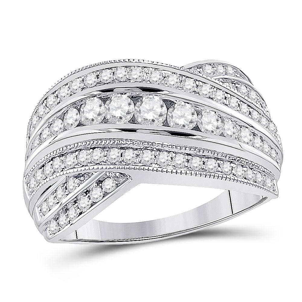 14kt White Gold Womens Round Diamond Fashion Crossover Band Ring 1 Cttw