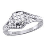 14kt White Gold Womens Princess Diamond Cluster Bridal Wedding Engagement Ring 1/3 Cttw