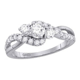 14kt White Gold Round Diamond 3-stone Bridal Wedding Engagement Ring 7/8 Cttw