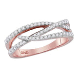10kt Rose Gold Womens Round Diamond Crossover Woven Band Ring 3/8 Cttw