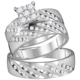 14kt White Gold His Hers Round Diamond Square Matching Wedding Set /8 Cttw