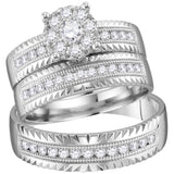 14kt White Gold His Hers Round Diamond Cluster Matching Wedding Set 3/4 Cttw