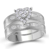 14kt White Gold His Hers Round Diamond Heart Matching Wedding Set 1/4 Cttw