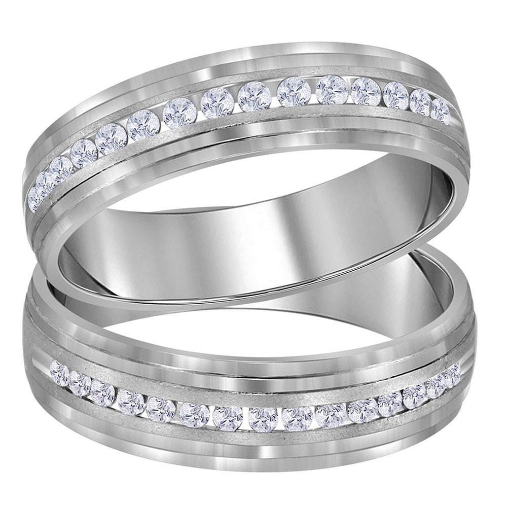 14kt White Gold His Hers Round Diamond Band Matching Wedding Band Set 1/3 Cttw