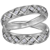 14kt White Gold His Hers Round Diamond Matching Duo Wedding Band Set 1/4 Cttw