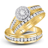 14kt Yellow Gold His Hers Round Diamond Halo Matching Wedding Set 1-5/8 Cttw