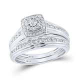 14kt White Gold His Hers Round Diamond Solitaire Matching Wedding Set 7/8 Cttw
