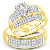 14kt Yellow Gold His Hers Round Diamond Halo Matching Wedding Set /8 Cttw