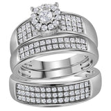 14kt White Gold His Hers Round Diamond Halo Matching Wedding Set 7/8 Cttw