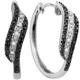 Sterling Silver Womens Round Black Color Enhanced Diamond Hoop Earrings 1/5 Cttw