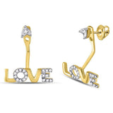 10kt Yellow Gold Womens Round Diamond Love Stud Jacket Earrings 1/10 Cttw