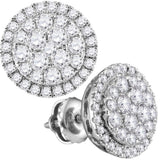 14kt White Gold Womens Round Diamond Circle Cluster Earrings 1-1/2 Cttw