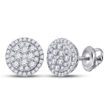 14kt White Gold Womens Round Diamond Halo Cluster Earrings 1/2 Cttw