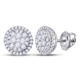 14kt White Gold Womens Round Diamond Halo Cluster Earrings 1 Cttw