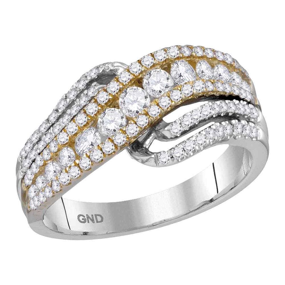 14kt Two-tone White Yellow Gold Womens Round Diamond Crossover Band Ring 1 Cttw