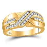 10kt Yellow Gold Mens Round Diamond Diagonal Double Row Band Ring 1/4 Cttw
