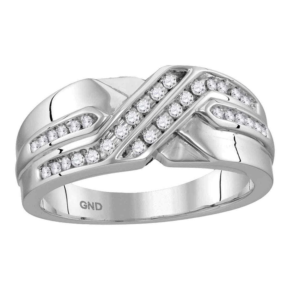 10kt White Gold Mens Round Diamond Two Row Wedding Anniversary Band Ring 1/4 Cttw