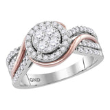 14kt White Rose-tone Gold Round Diamond Cluster Bridal Wedding Engagement Ring 3/4 Cttw