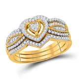10kt Yellow Gold Round Diamond Heart Bridal Wedding Ring Band Set 1/3 Cttw