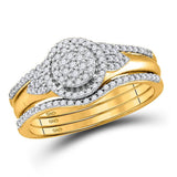 10kt Yellow Gold Round Diamond 3-Piece Bridal Wedding Ring Band Set 1/3 Cttw