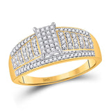 10kt Yellow Gold Womens Round Diamond Rectangle Cluster Ring 1/4 Cttw