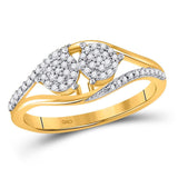 10kt Yellow Gold Womens Round Diamond Double Cluster Ring 1/6 Cttw