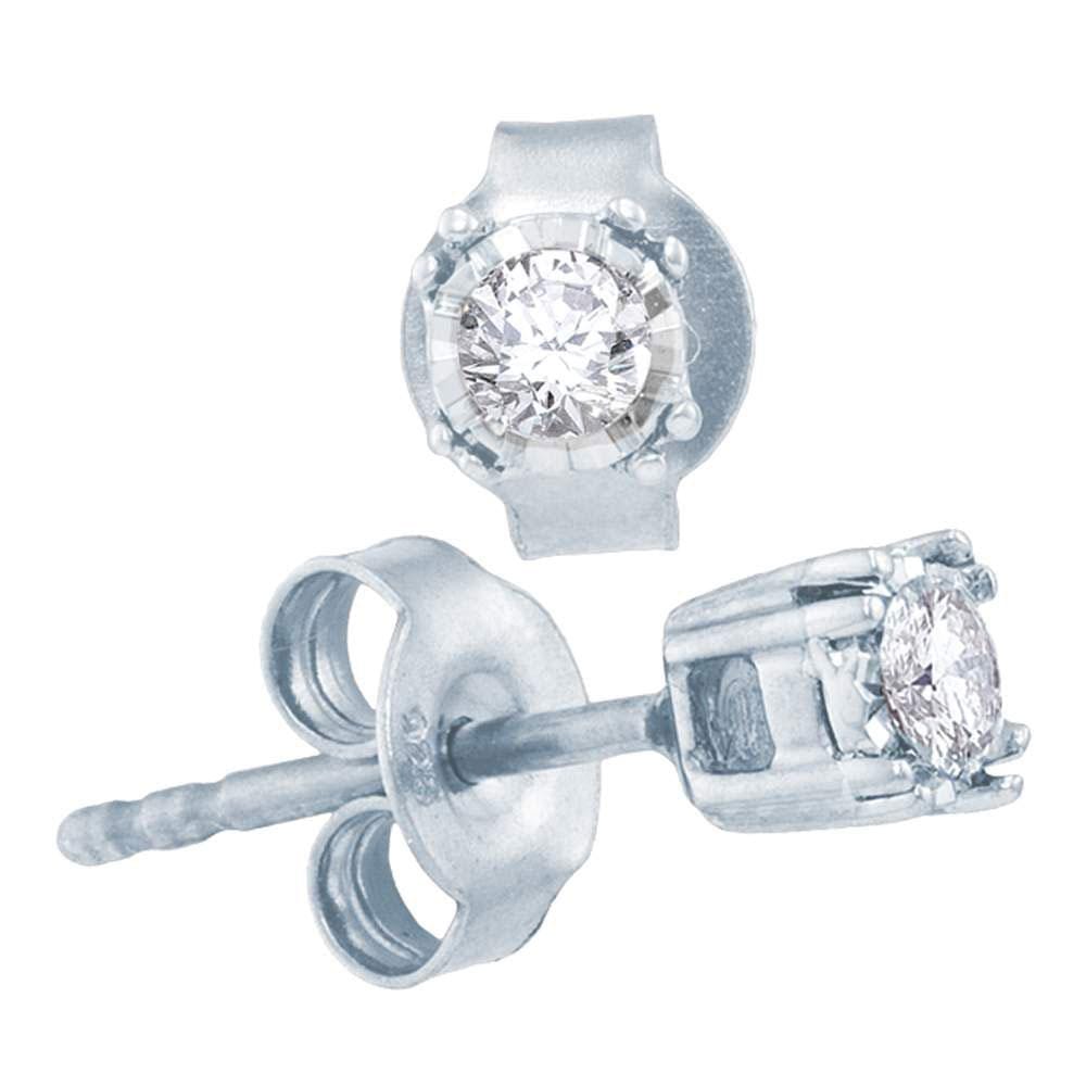 10kt White Gold Womens Round Diamond Solitaire Earrings 1/6 Cttw