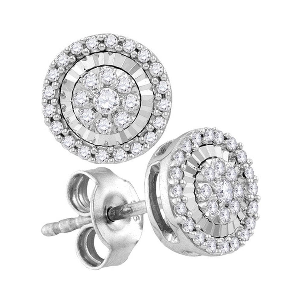 10kt White Gold Womens Round Diamond Framed Flower Cluster Earrings 1/3 Cttw